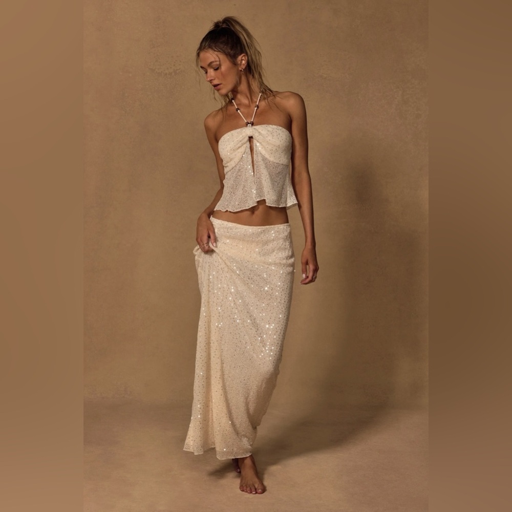 Lulus Malita Cream Crochet Sequin Set